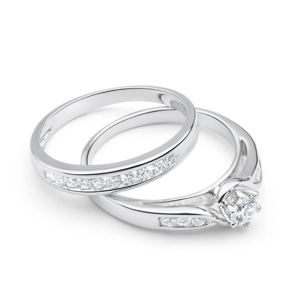 9ct White Gold 1/2 Carat Diamond 2 Ring Bridal Set With 16 Diamonds - Image 2