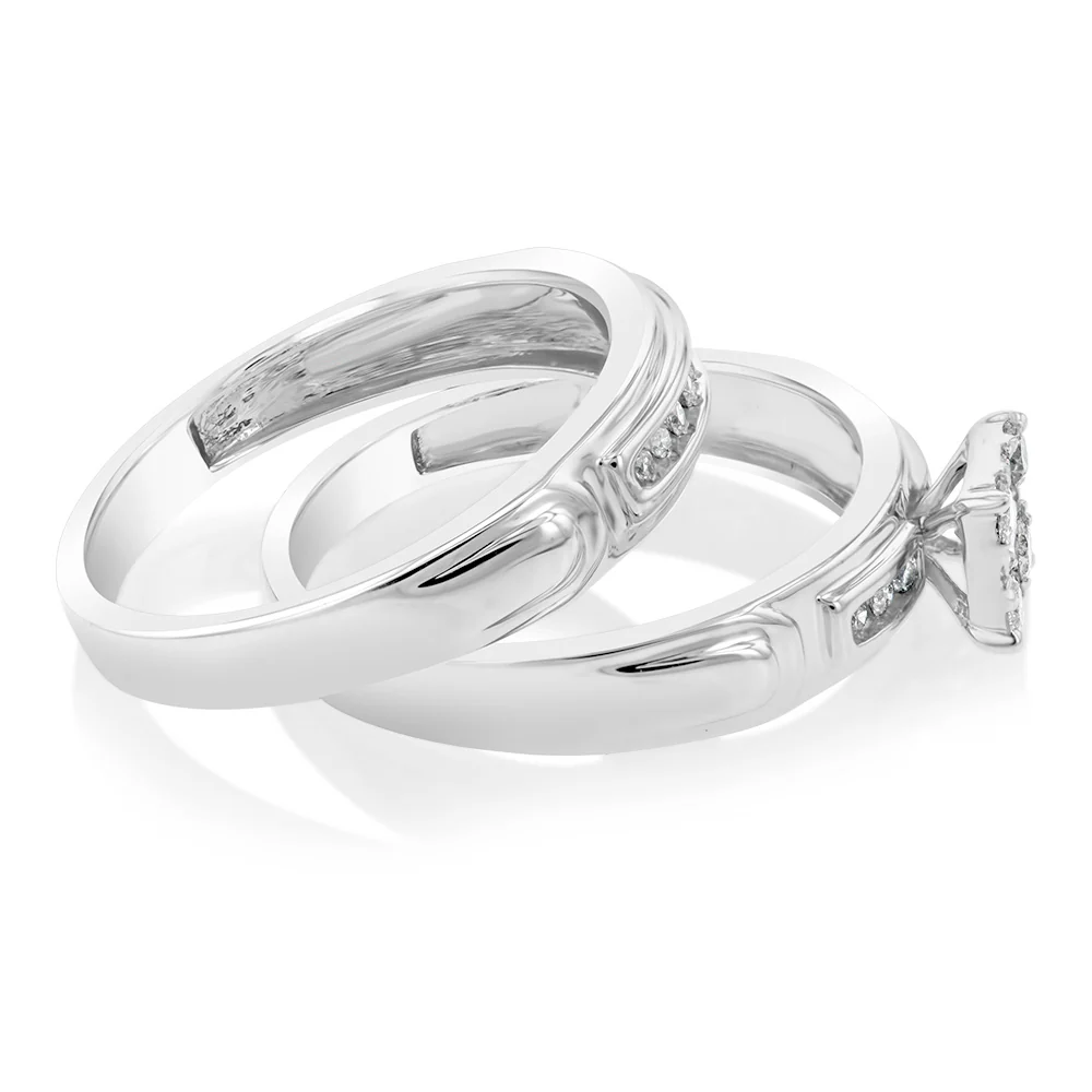 9ct White Gold 1/3 Carat Diamond Bridal Ring Set With 23 Brilliant Cut Diamonds - Image 2