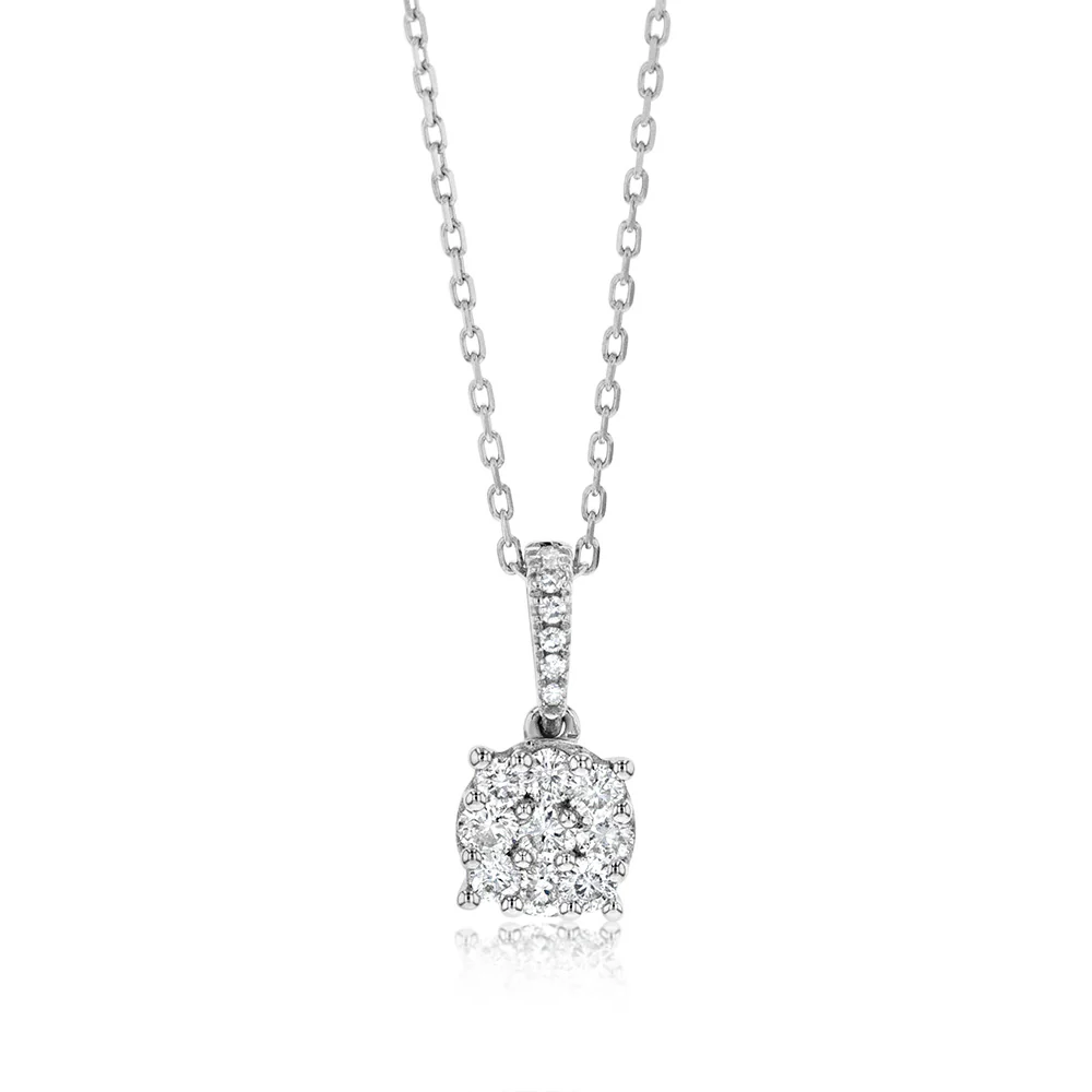 9ct White Gold 1/4 Carat Diamond Pendant On 40cm Chain
