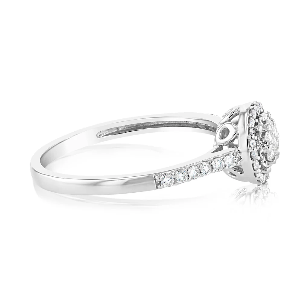 9ct White Gold 1/4 Carat Dimaond Halo Ring - Image 2