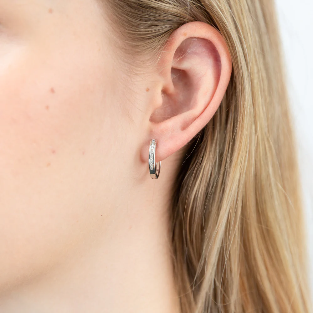 9ct White Gold 1/5 Carat Diamond Hoop Earrings - Image 2