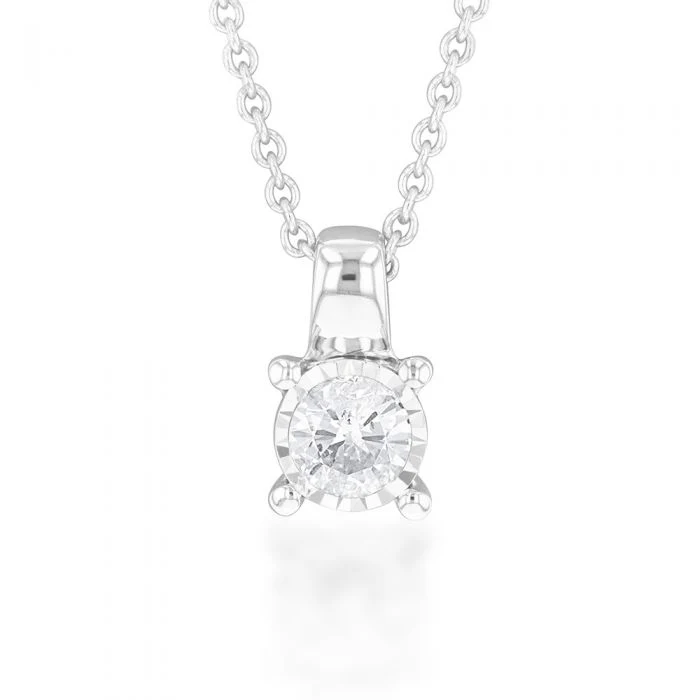 9ct White Gold 1/5 Carat Diamond Pendant on 45cm Chain