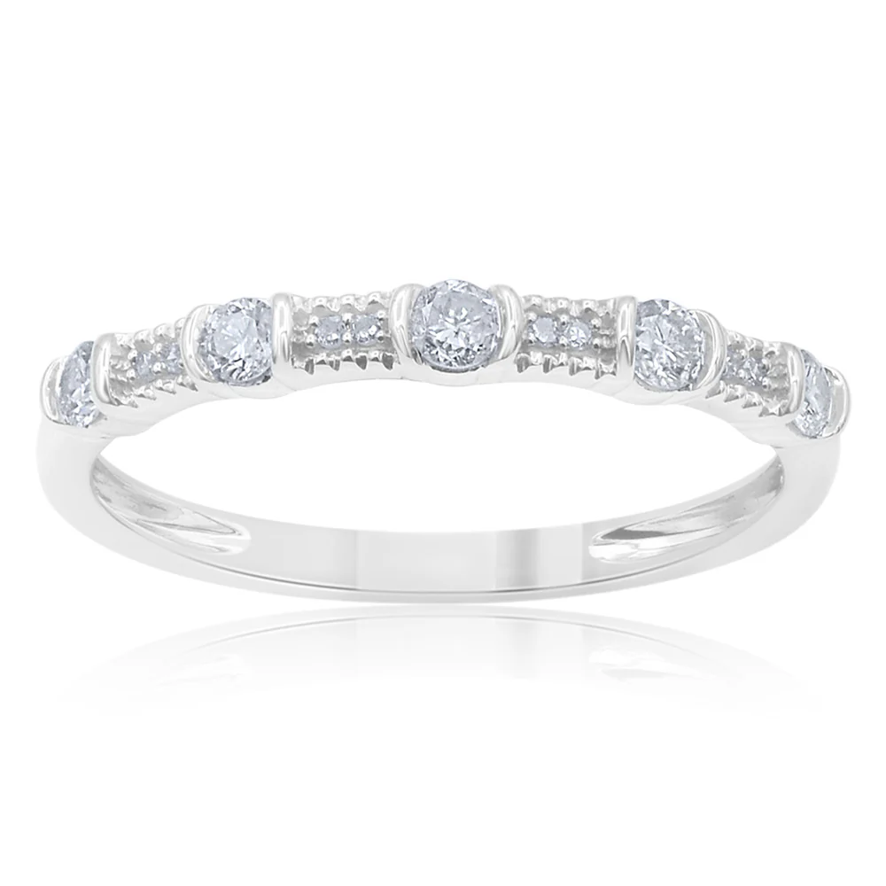 9ct White Gold 1/5 Carat Diamond Ring With 13 Brilliant Diamonds