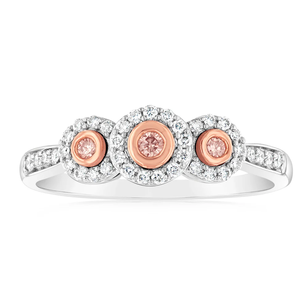 9ct White Gold 1/5 Carat Diamond Ring with Pink and White Diamonds