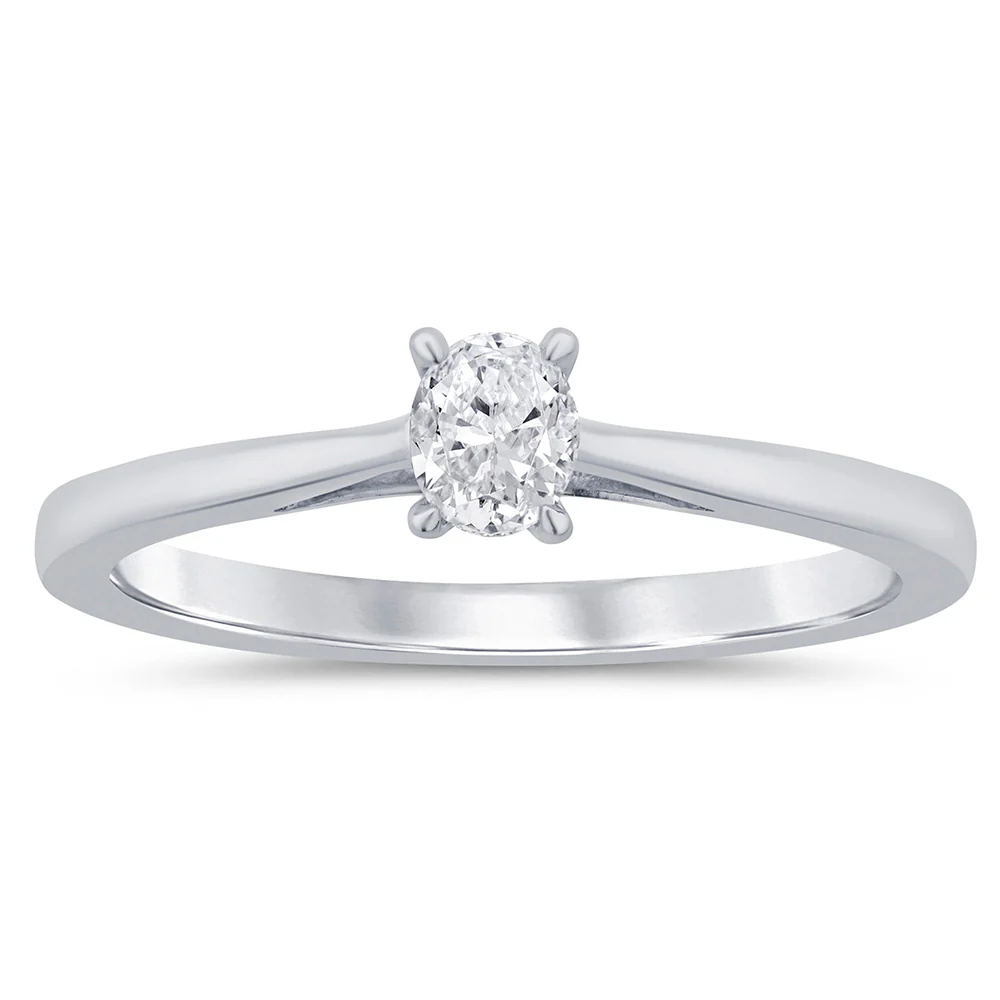 9ct White Gold 1/5 Carat Oval Diamond Solitaire Ring
