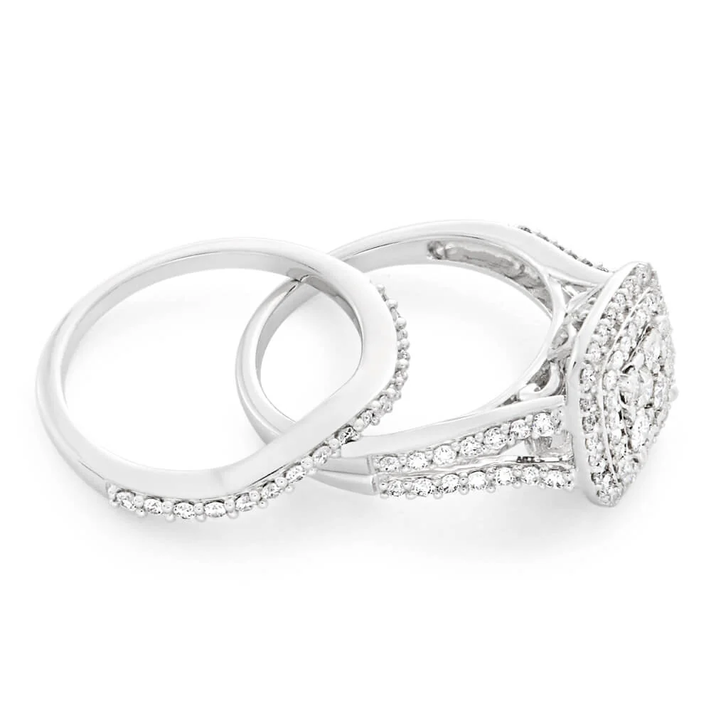 9ct White Gold 2 Ring Bridal Set With 1.2 Carats Of Diamonds - Image 2