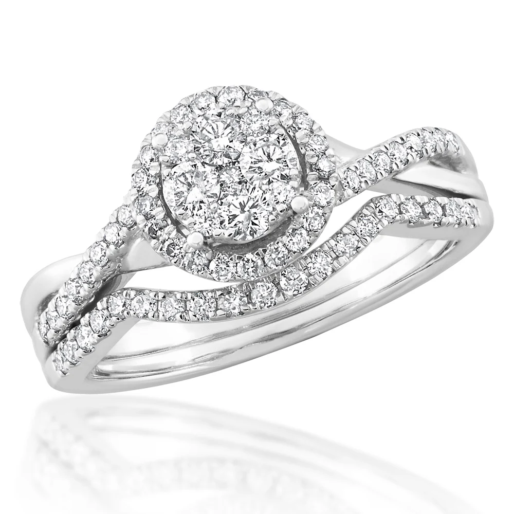 9ct White Gold 2 Ring Bridal Set With 3/5 Carats Of Diamonds - Image 2