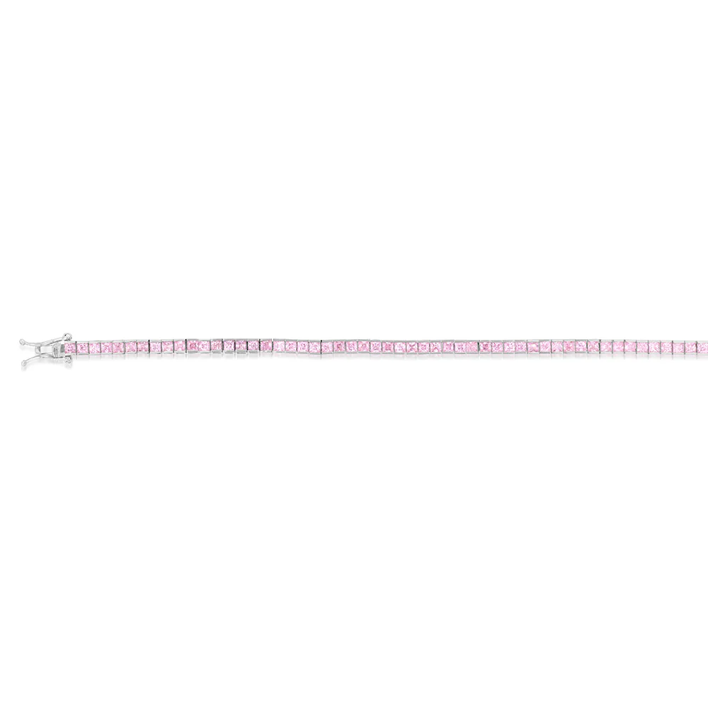 9ct White Gold 2mm Square Pink Cubic Zirconia 19cm Tennis Bracelet - Image 2