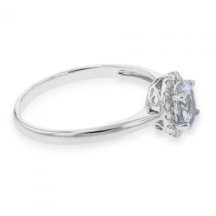 9ct White Gold Aquamarine and 0.10 Carat Diamond Ring - Image 2