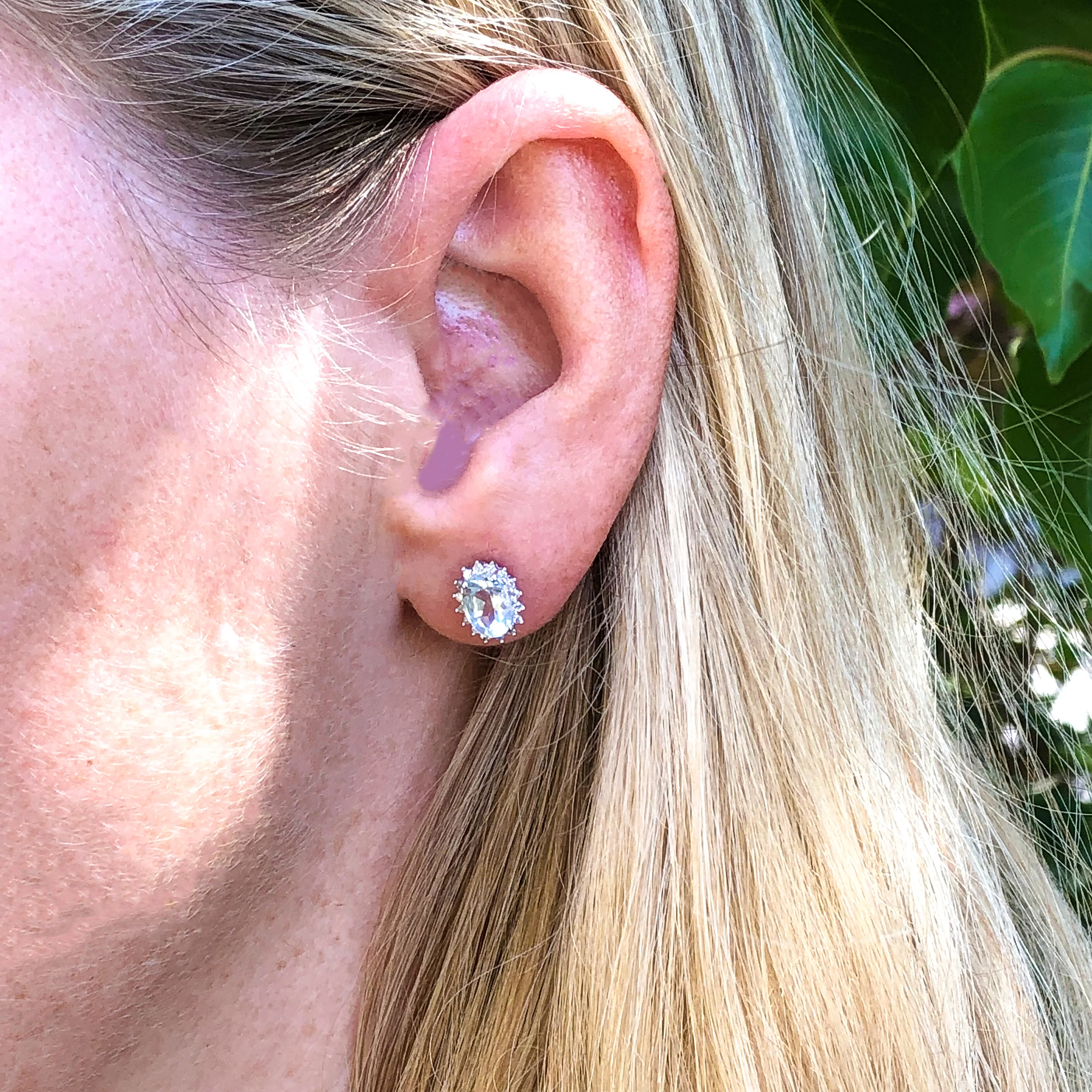 9ct White Gold Aquamarine + Diamond Cluster Stud Earrings - Image 2