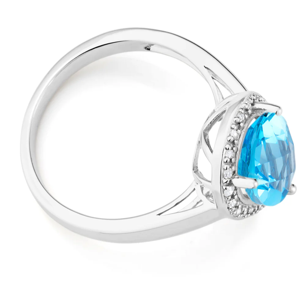 9ct White Gold Blue Topaz & Diamond Dress Ring - Image 2