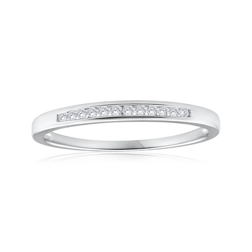 9ct White Gold Channel set Diamond Ring with 12 Brilliant Diamonds