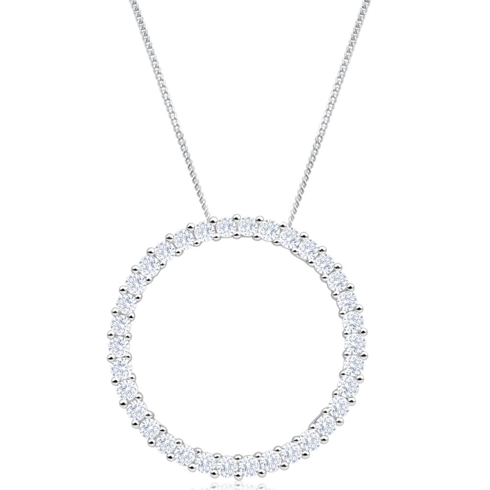 9ct White Gold Circle Of Life Diamond Pendant With Chain