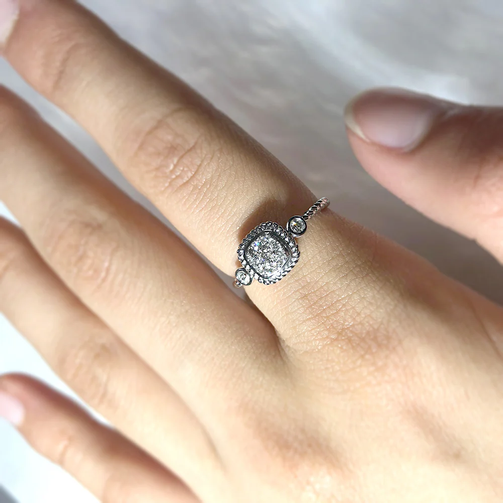 9ct White Gold Cushion Shape Diamond Ring with 9 Briliiant Diamonds - Image 2