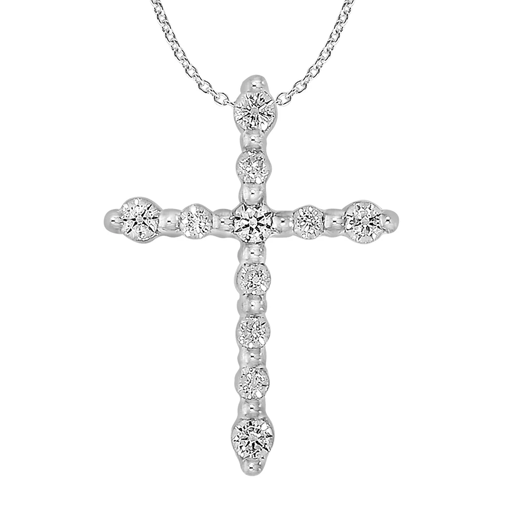 9ct White Gold Diamond Cross Pendant with 11 Brilliant Cut Diamonds