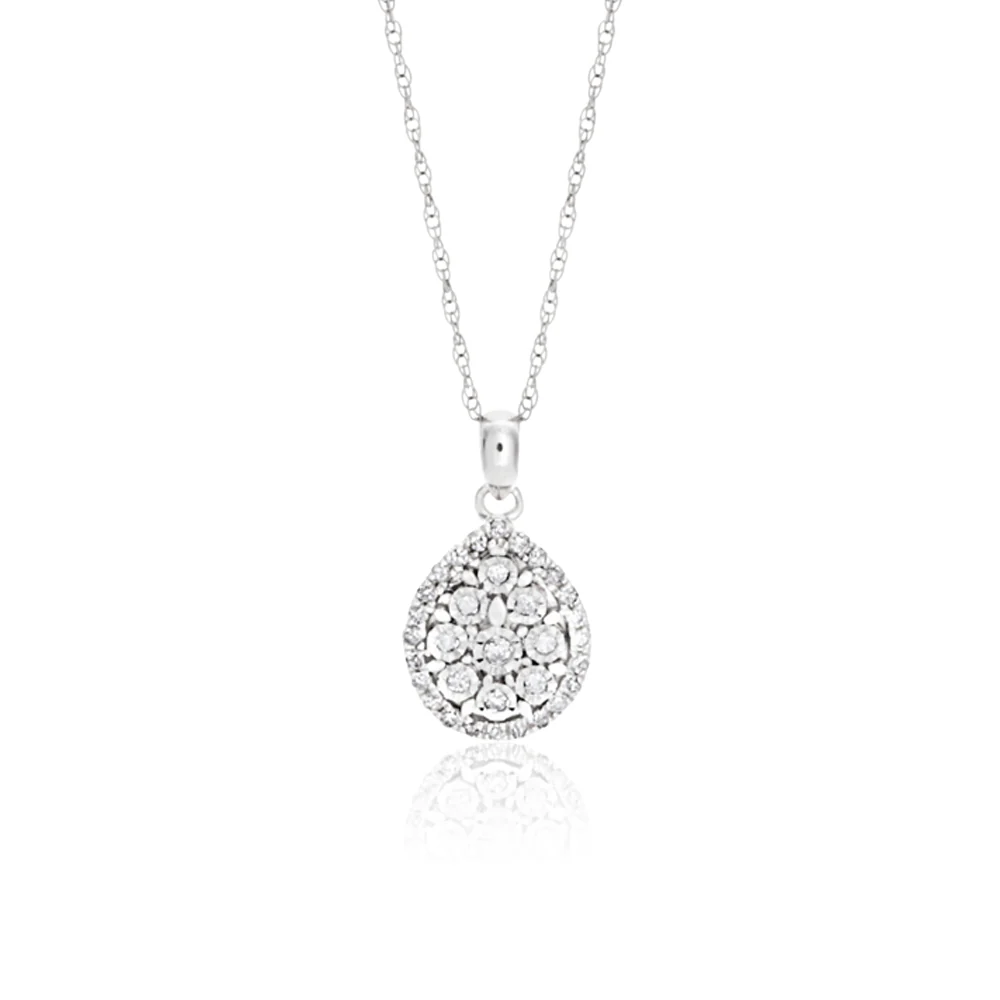 9ct White Gold Diamond Pendant With 46cm Chain