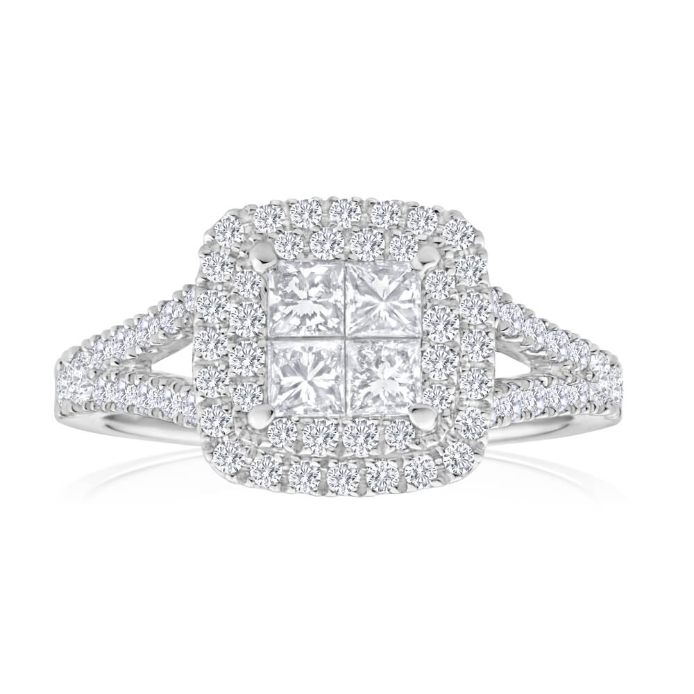 9ct White Gold Diamond Ring Set With 68 Brilliant Cut Diamonds