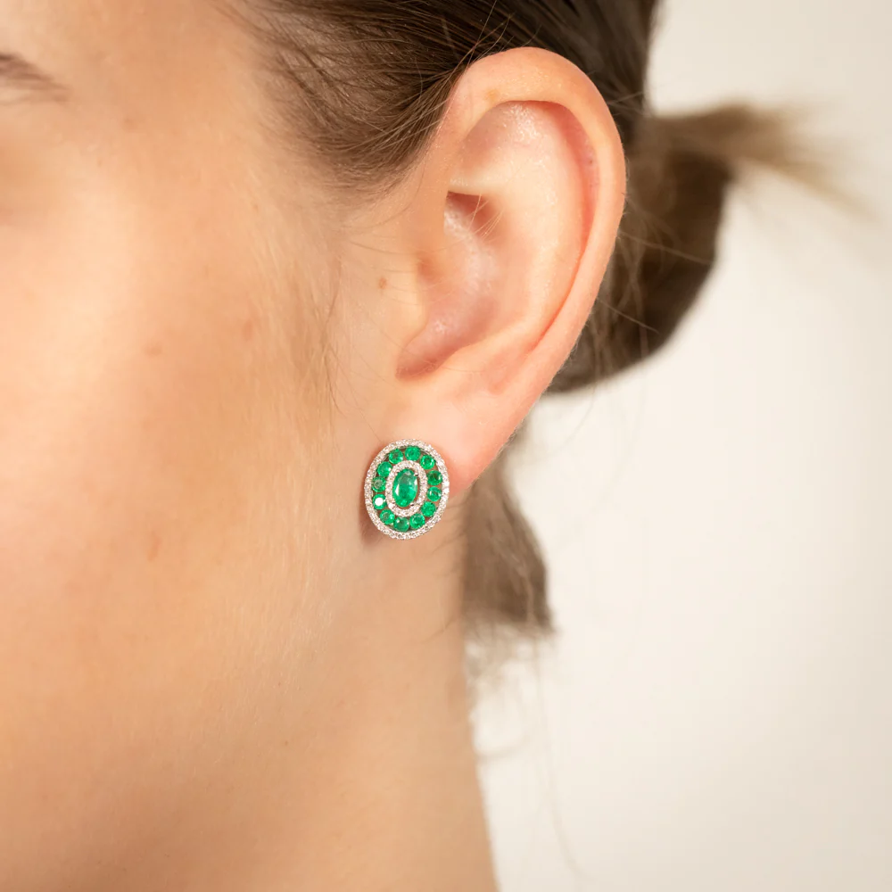 9ct White Gold Emerald And Diamond Fancy Earrings - Image 2