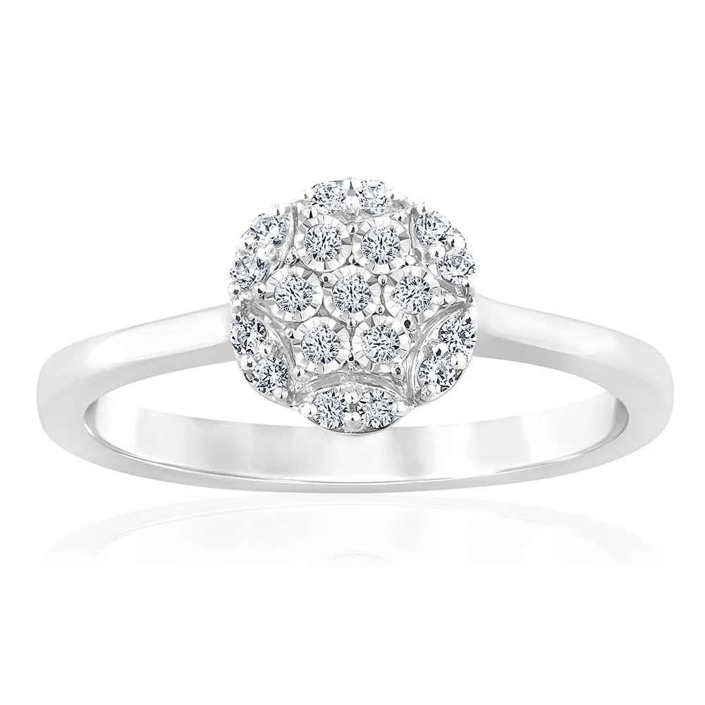 9ct White Gold Flower Shape Cluster Diamond Ring