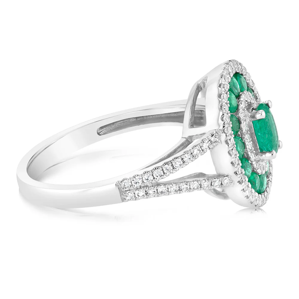9ct White Gold Natural Emerald And Diamond Ring - Image 2