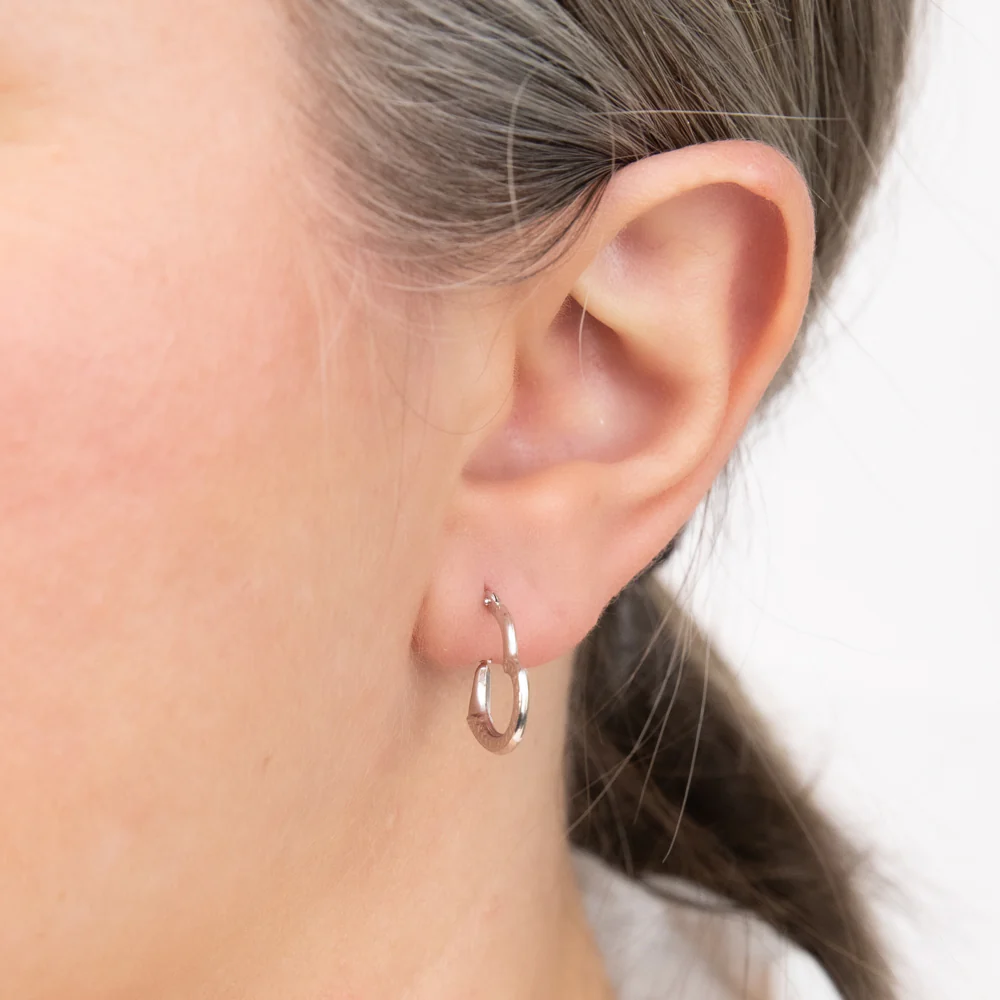 9ct White Gold Open Heart Half Patterned Creole Earrings - Image 2