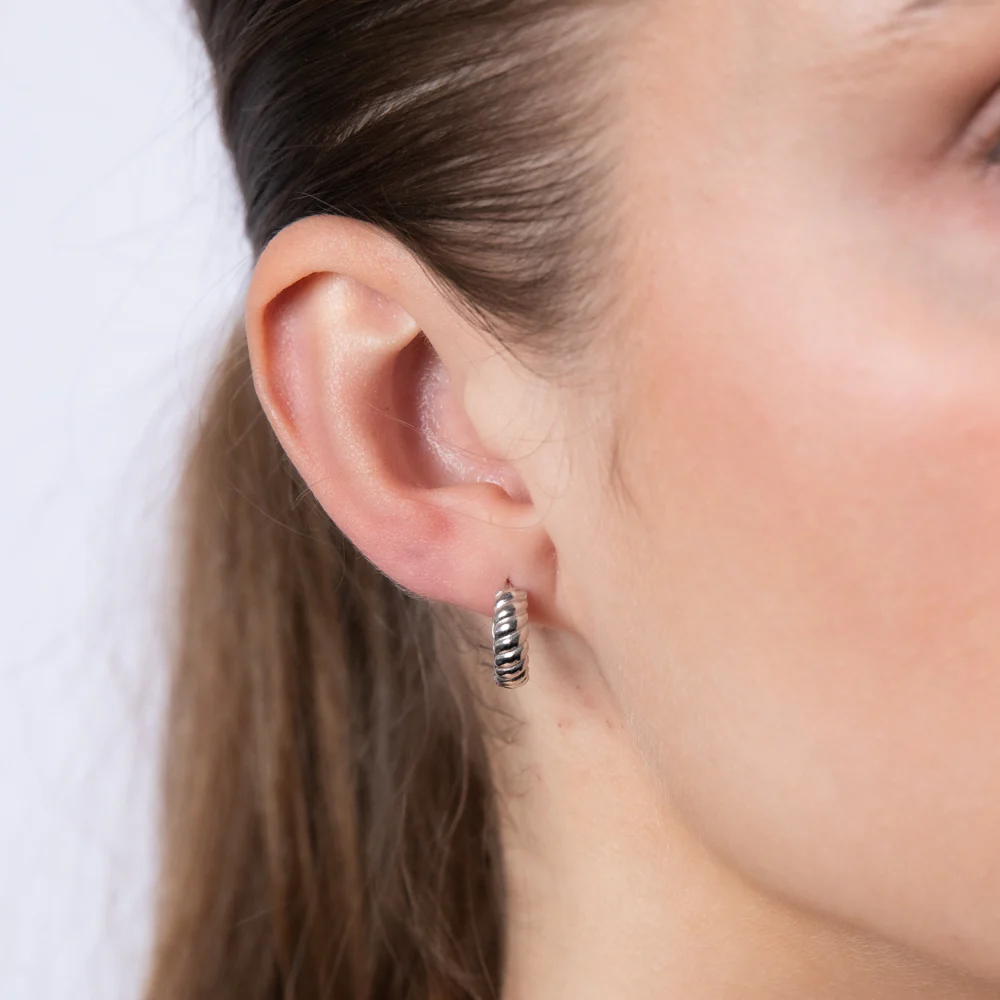 9ct White Gold Patterned 10.5mm Hoop Earrings - Image 2