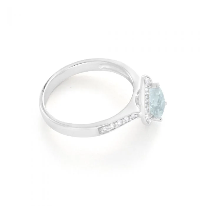 9ct White Gold Pear Cut 0.65ct Aquamarine 0.20 Carat Diamond Ring - Image 2