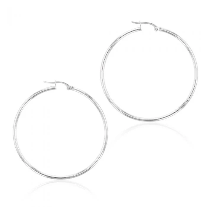 9ct White Gold Plain 40mm Hoops