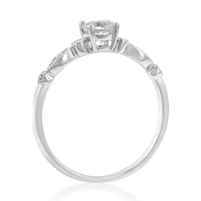 9ct White Gold Round Cut 0.45ct Aquamarine and Diamond Ring - Image 2