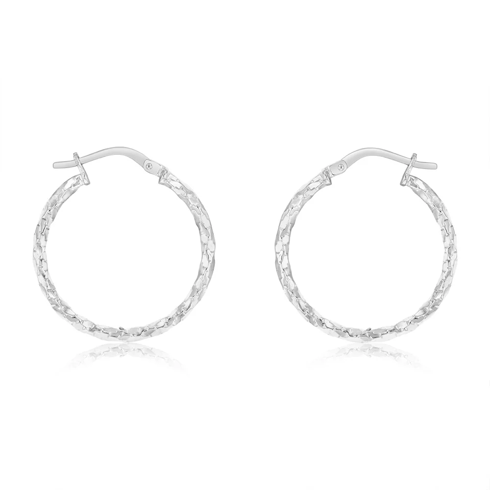 9ct White Gold Silver Filled Fancy Twisted 20mm Earrings