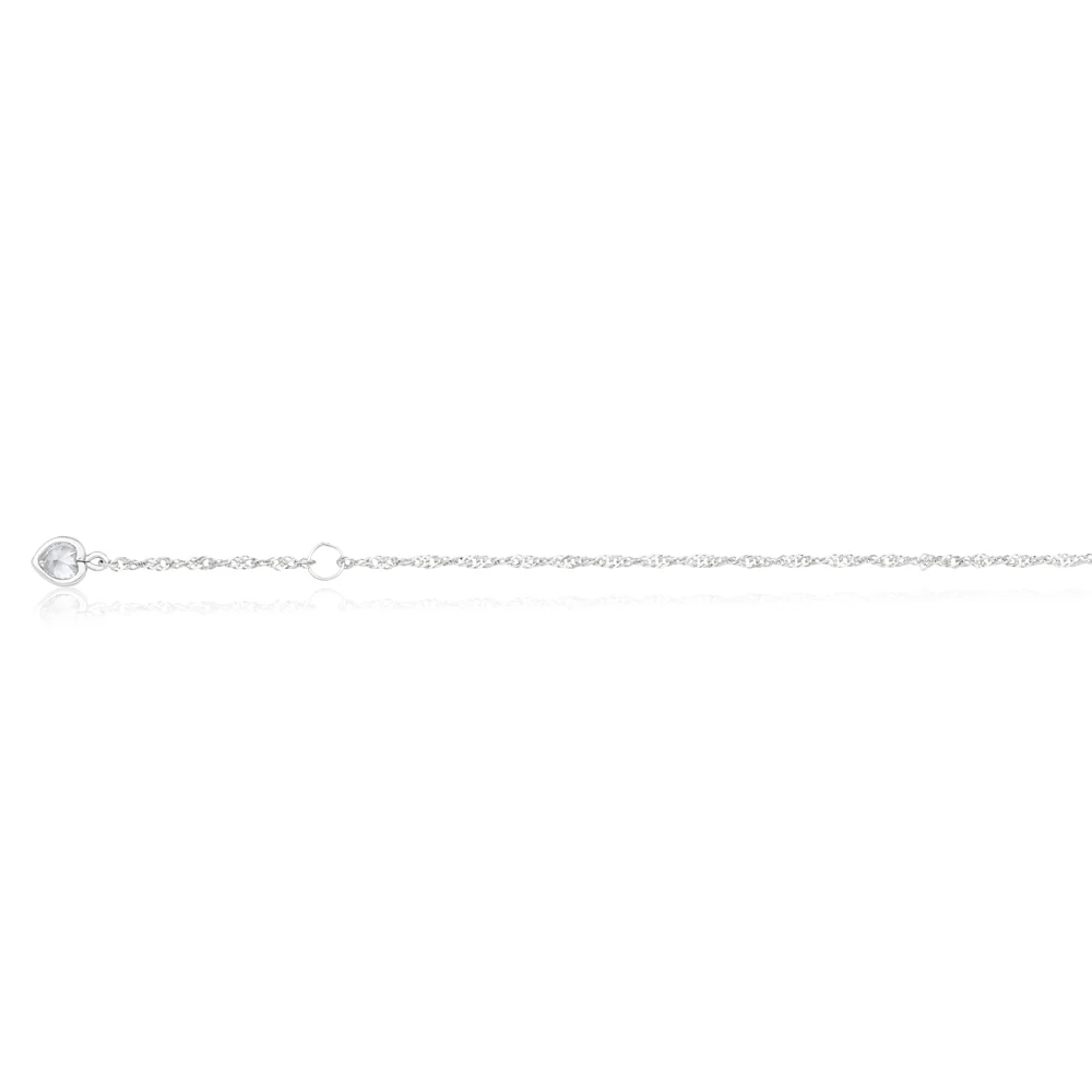 9ct White Gold Singapore with White Cubic Zirconia Heart Charm 27cm Anklet