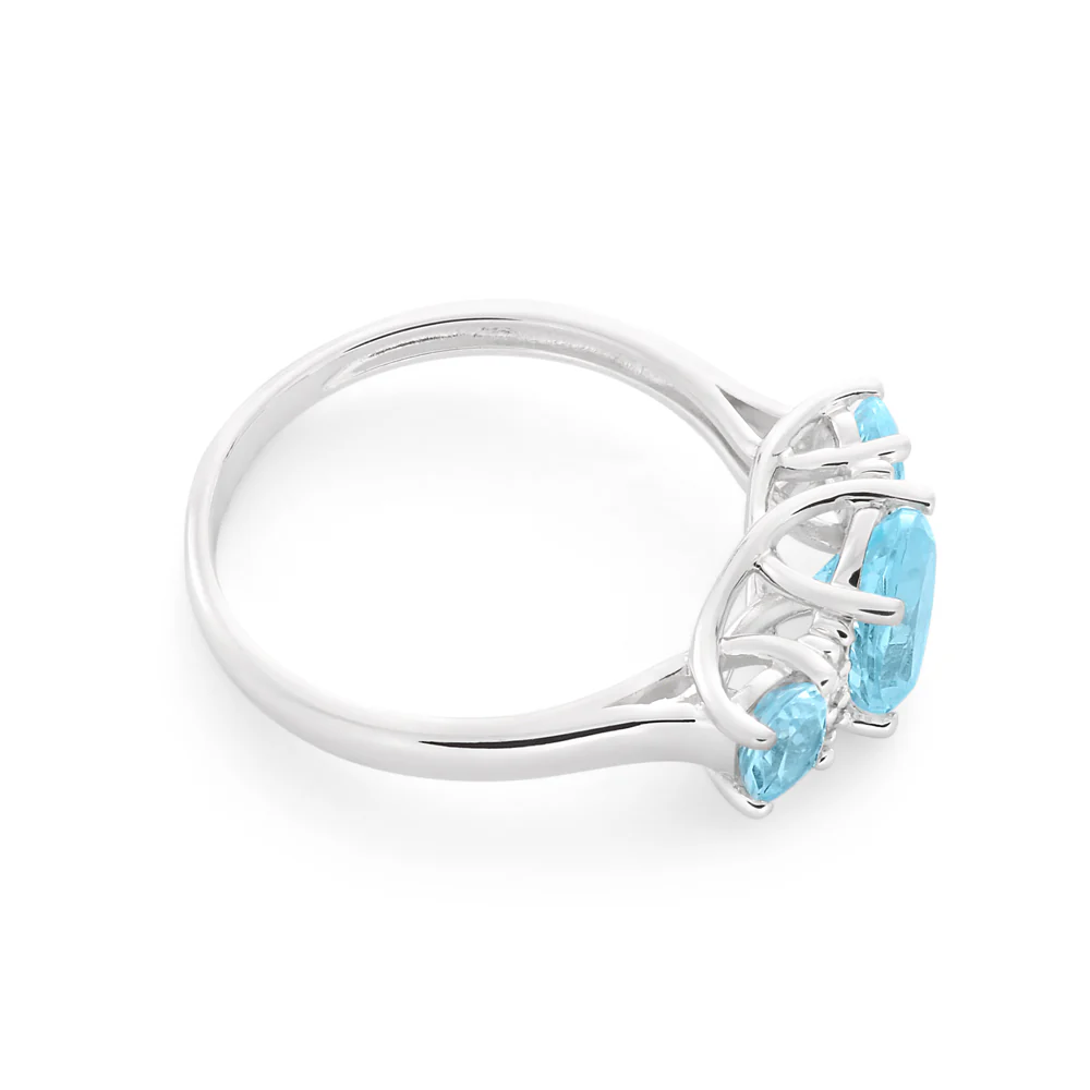 9ct White Gold Sky Blue Topaz & Diamond Trilogy Ring - Image 2