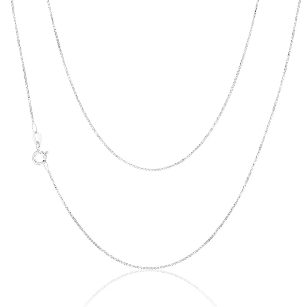 9ct White Solid Gold 15 Gauge Box 41cm Chain