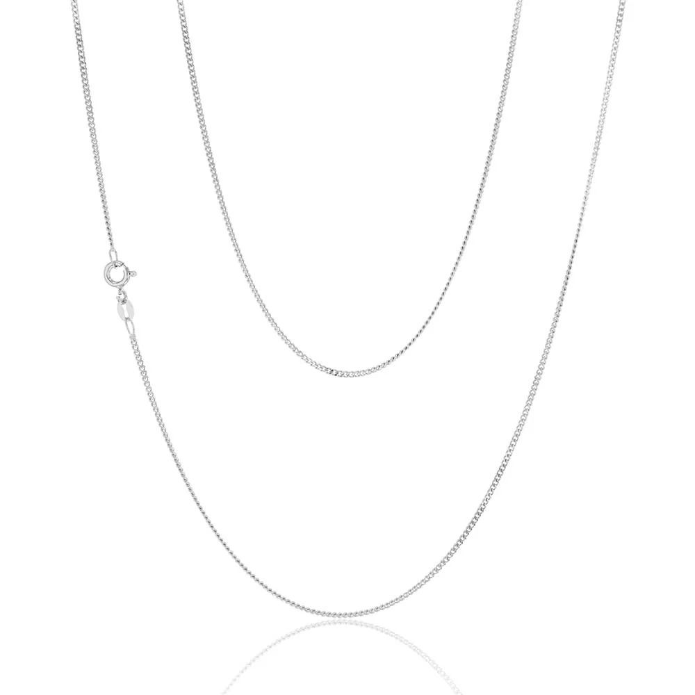 9ct White Solid Gold 40 Gauge Curb 51cm Chain