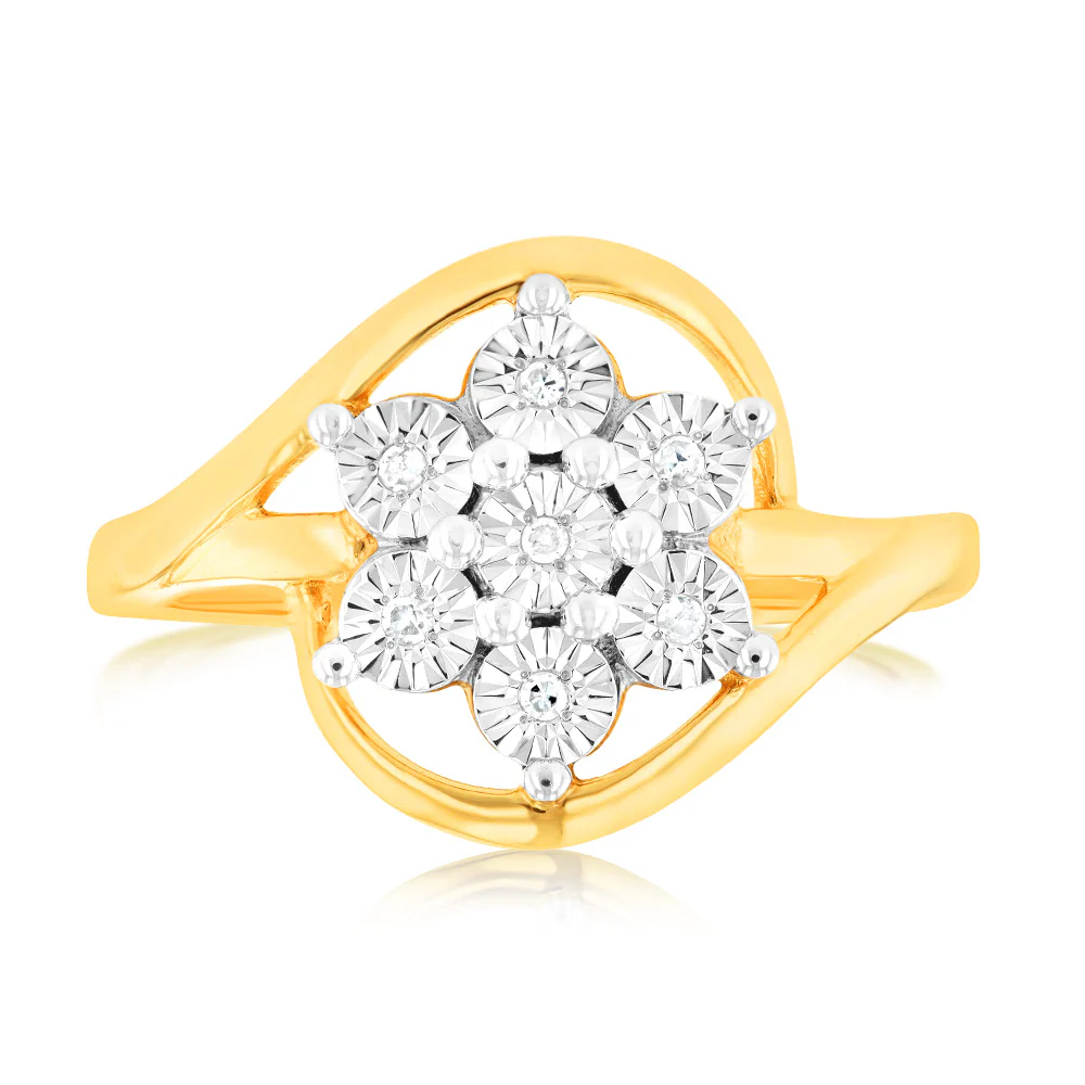 9ct Whitte & Yellow Gold Cross Over Diamond Ring
