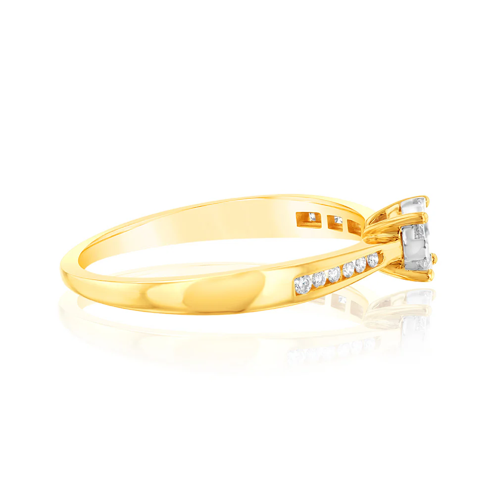 9ct Yellow 1/4 Carat Round Cluster Diamond Ring - Image 2