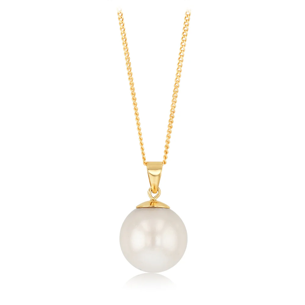 9ct Yellow 11-12mm White South Sea Pearl Pendant on 45cm Chain