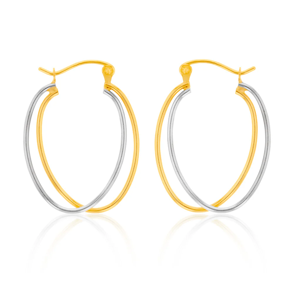 9ct Yellow And White Gold Double Hoop Earrings