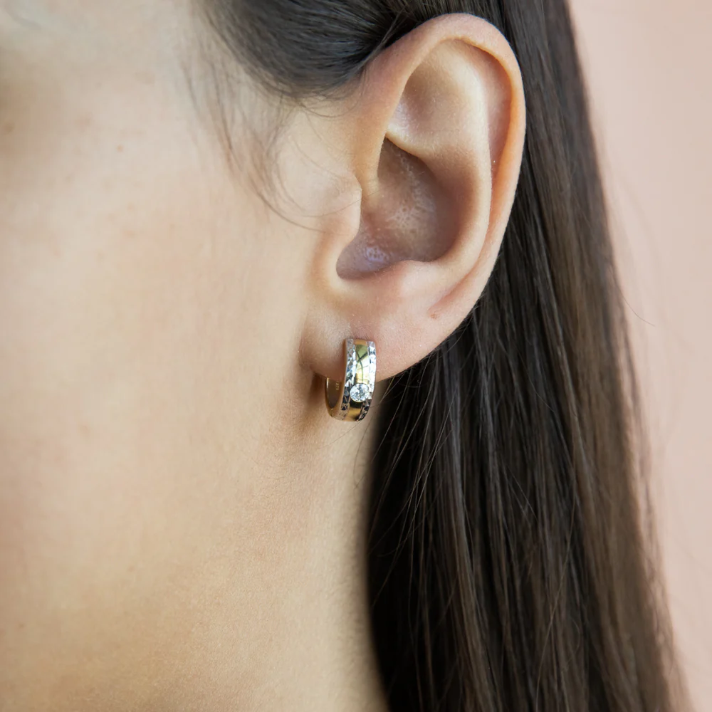 9ct Yellow And White Gold Silver Filled Cubic Zirconia 10mm Hoop Earrings - Image 2