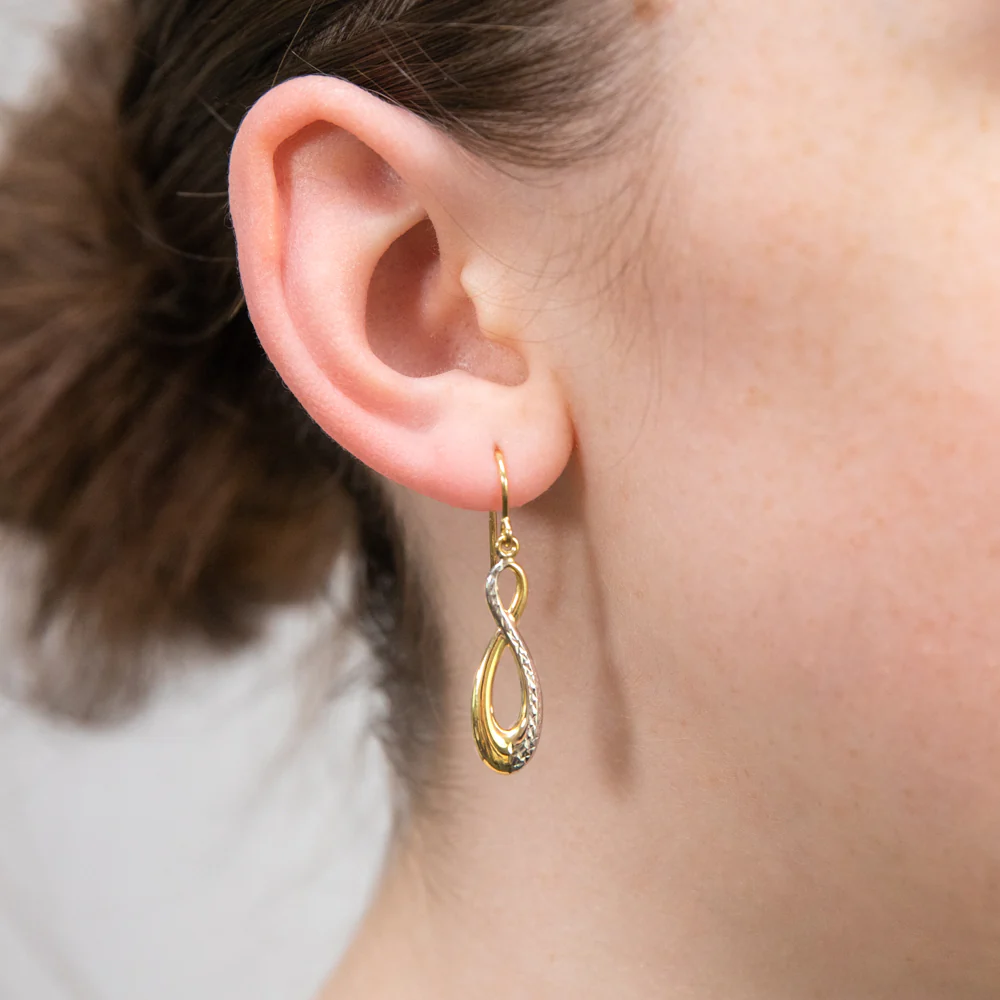 9ct Yellow And White Gold Silverfilled Infinity Drop Earrings - Image 2