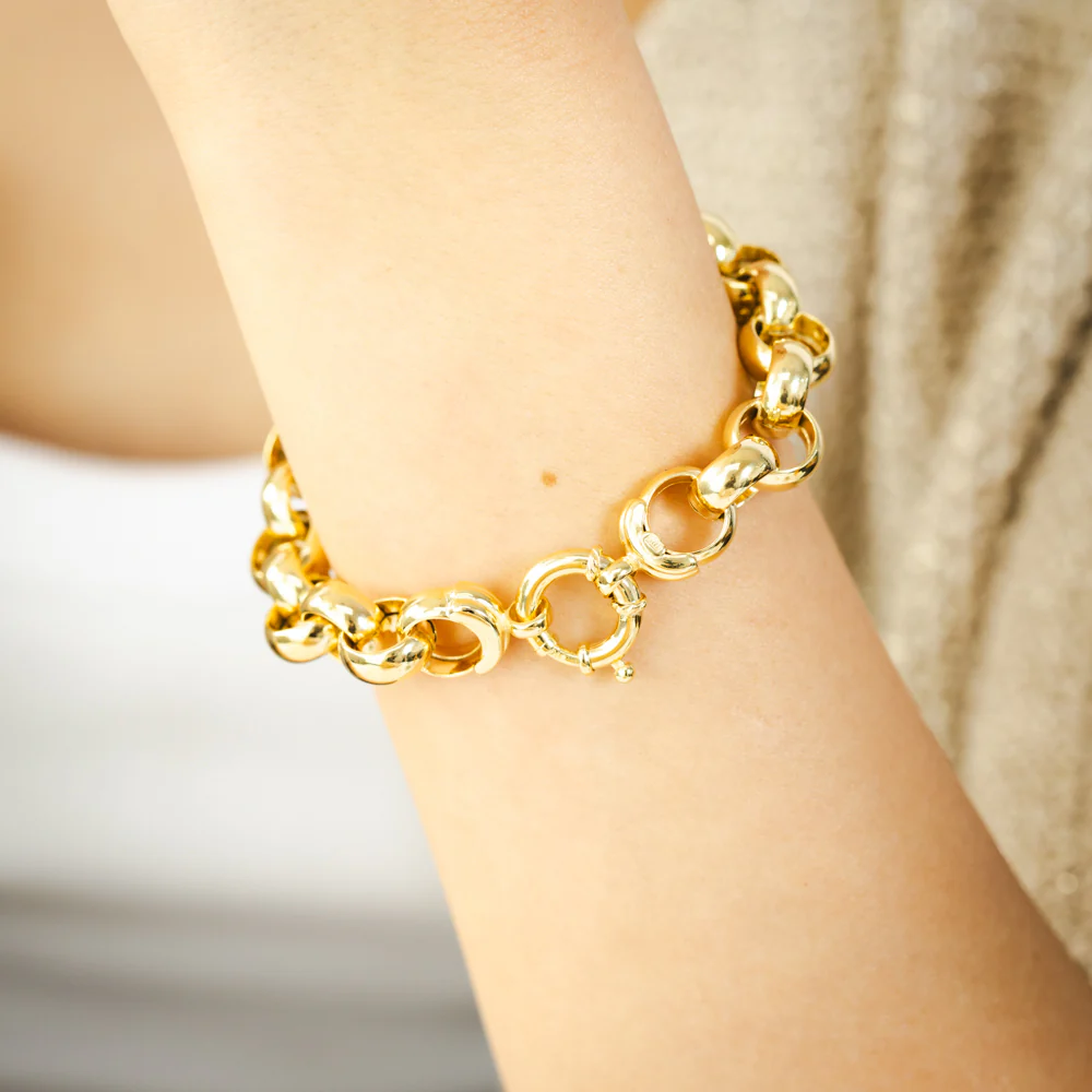 9ct Yellow and White Gold Silverfilled Two-Toned Hollow Belcher 20cm Bracelet - Image 3