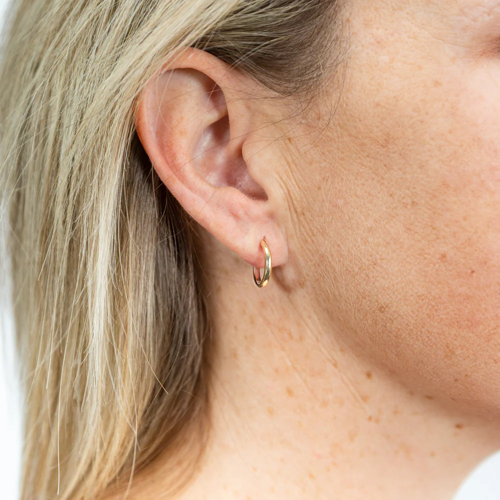 9ct Yellow And White Gold Two Tone 14mm Sleeper Earrings - Image 2