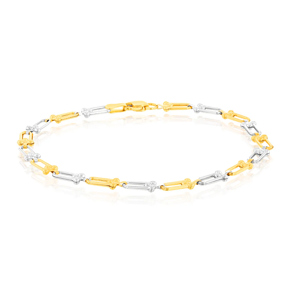 9ct Yellow And White Gold Two Tone Fancy 19.1cm Bracelet