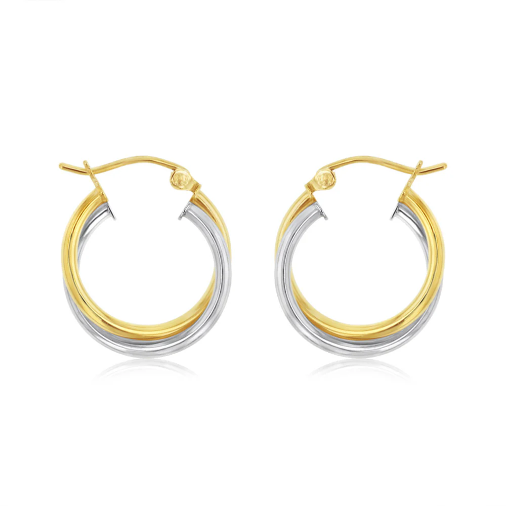 9ct Yellow And White Gold Two Tone Silverfilled Polished Twisted 16 X 20mm Hoop Earrings