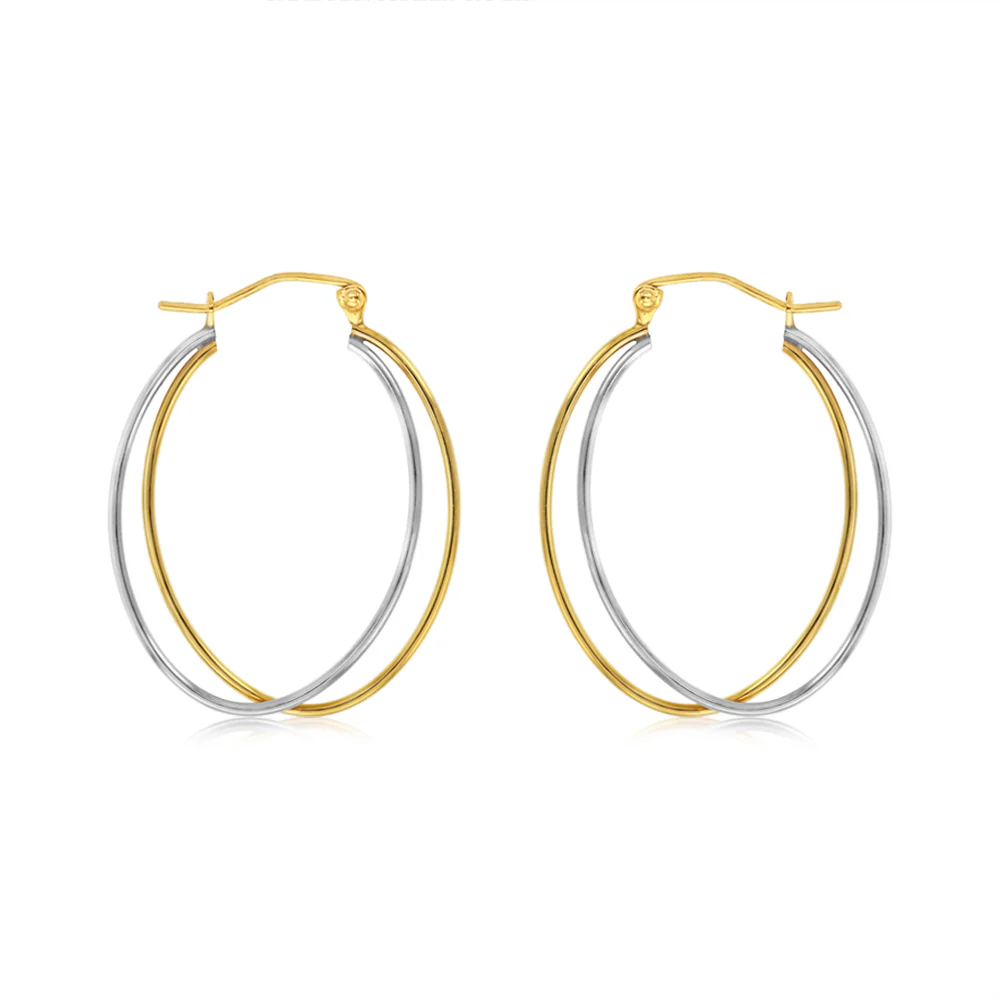 9ct Yellow And White Gold Two Tone Silverfilled Tube Earrings