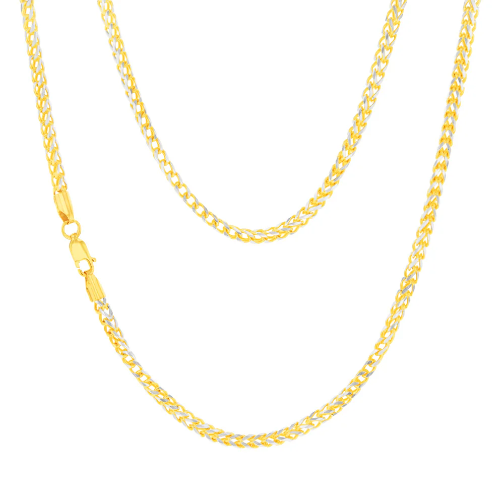 9ct Yellow And White Solid Gold Two Tone 8 Side Diamond Cut Franco Chain