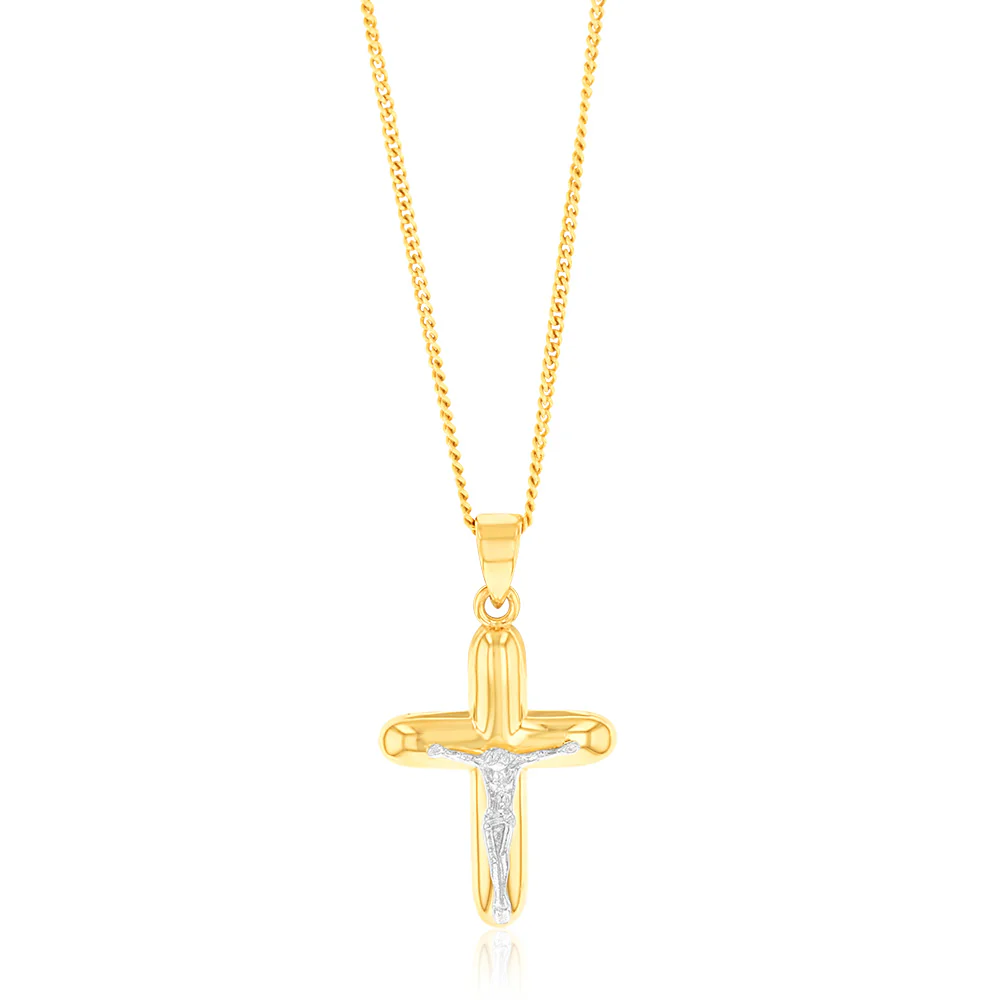 9ct Yellow And White Two-Tone Gold 25mm X 20mm Crucifix Pendant
