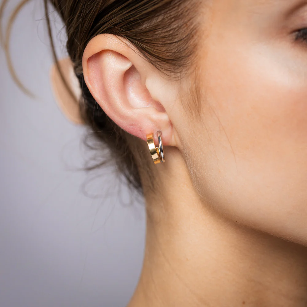 9ct Yellow And White Two Tone Gold 3/4th Hoop Earrings - Image 2