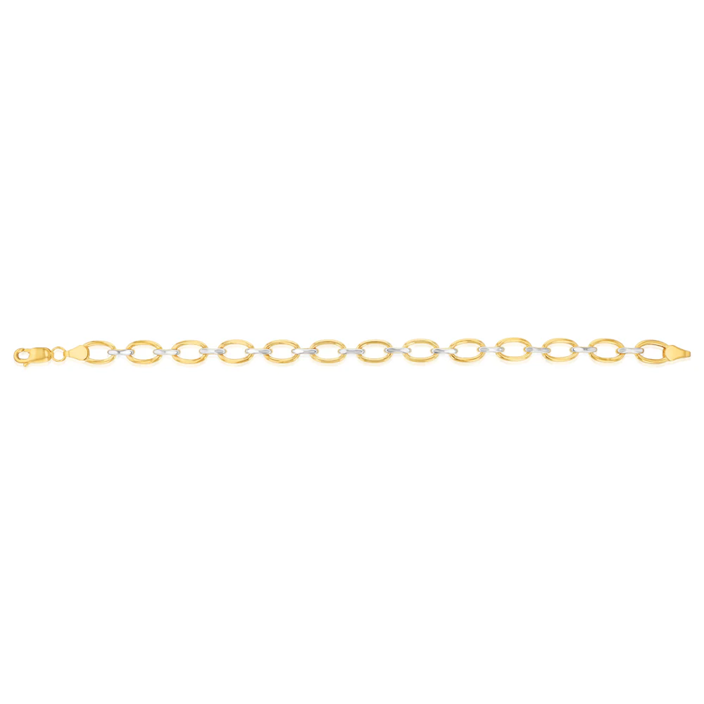 9ct Yellow And White Two Tone Gold Link Chain Hollow 19cm Bracelet - Image 2