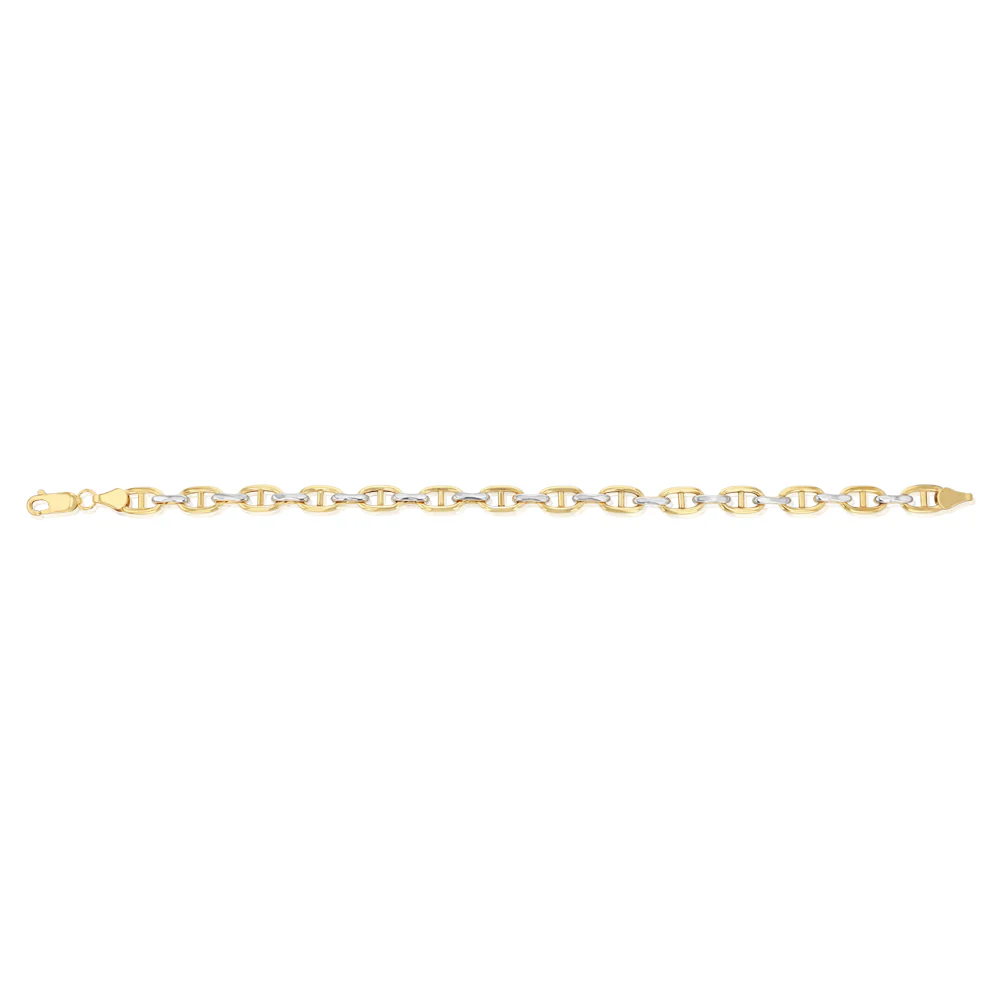 9ct Yellow And White Two-Tone Gold Link Chain Hollow 19cm Bracelet - Image 2